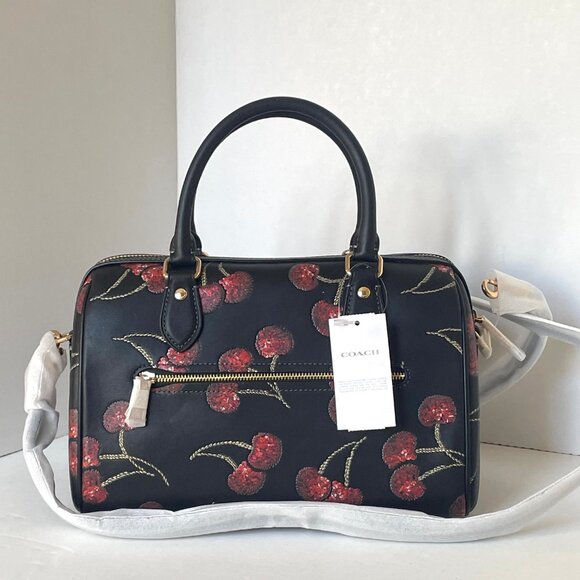 Coach Rowan Medium Satchel Cherry Black Leather Crossbody - Picture 3 of 11